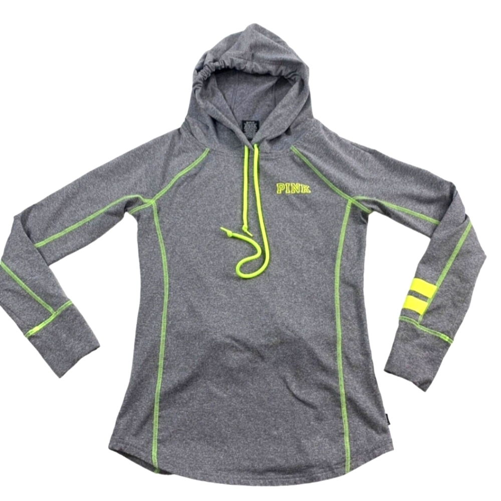 Victorias Secret PINK EUC Athletic Hoodie Lightweight  Gray and Neon Green